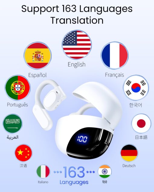 AI Translation Earbuds Real Time 163 Languages 80H Playtime Translator Ear Buds Audifonos Traductores Inglés Español Wireless Earphones Bluetooth Headphones for Travel Business Meeting Learning White - Image 8