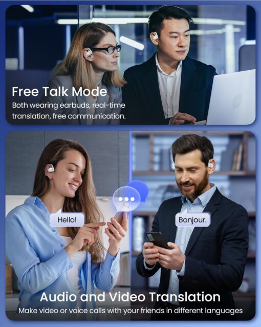 AI Translation Earbuds Real Time 163 Languages 80H Playtime Translator Ear Buds Audifonos Traductores Inglés Español Wireless Earphones Bluetooth Headphones for Travel Business Meeting Learning White - Image 7