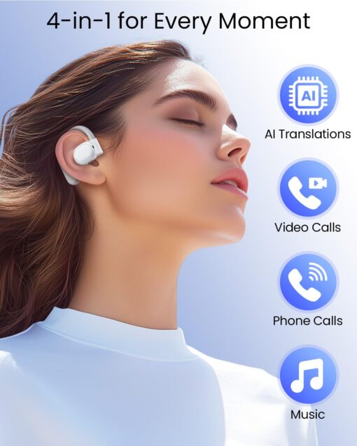 AI Translation Earbuds Real Time 163 Languages 80H Playtime Translator Ear Buds Audifonos Traductores Inglés Español Wireless Earphones Bluetooth Headphones for Travel Business Meeting Learning White - Image 5