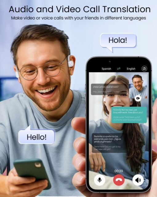 AI Translation Earbuds Real Time 163 Languages 80H Playtime Translator Ear Buds Audifonos Traductores Inglés Español Wireless Earphones Bluetooth Headphones for Travel Business Meeting Learning White - Image 6